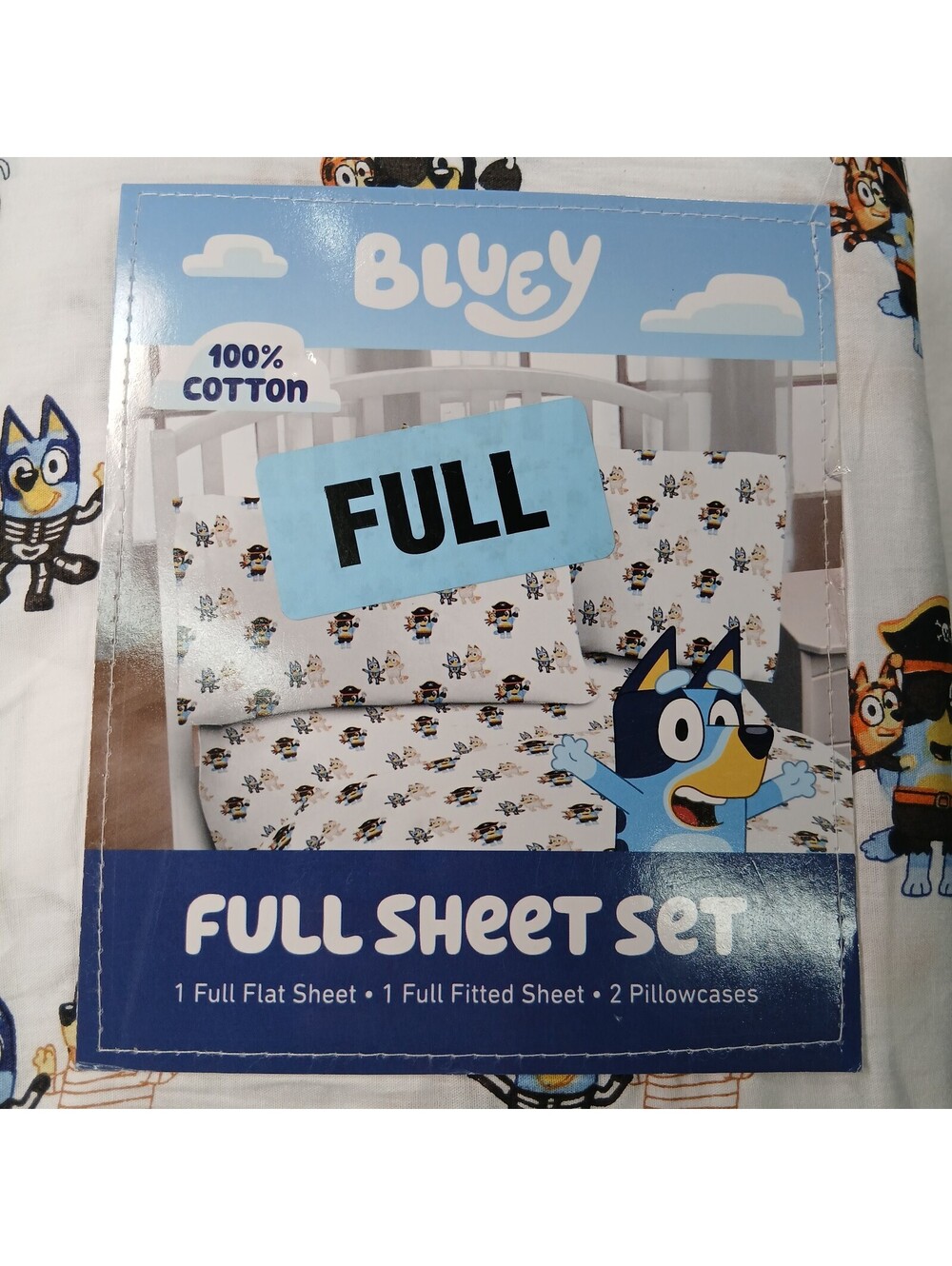 Bluey Halloween Full Sheet Set 100% Cotton 4 Pc Pirate Skeleton Mummy Bedding